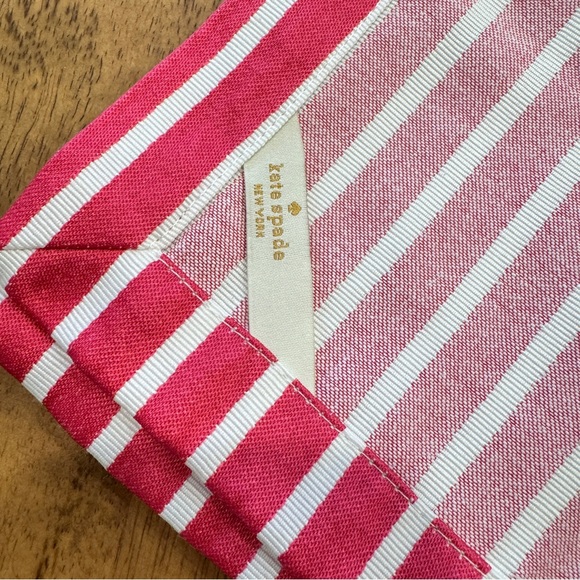 kate spade New York Cloth Napkins Pink White Striped Preppy Square Entertaining - Picture 3 of 6